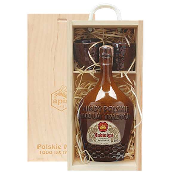 Miód pitny - skrzynka jasna - "Jadwiga" 500 ml + 2 czarki-0
