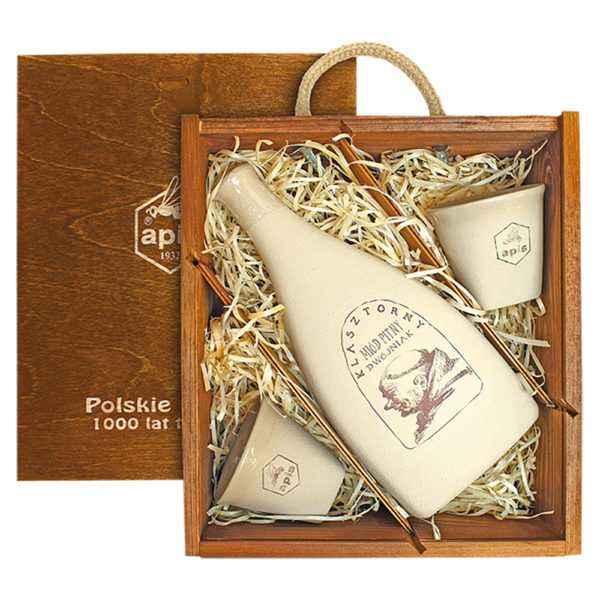 Miód pitny - skrzynka skośna - "Klasztorny" kamionka z czarkami 500 ml-0