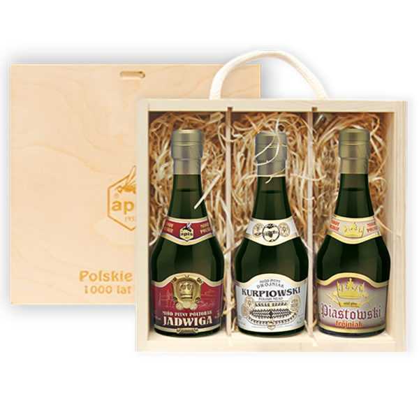 Miód pitny - skrzynka jasna - "Jadwiga", "Kurpiowski", "Piastowski" 3*250 ml-0