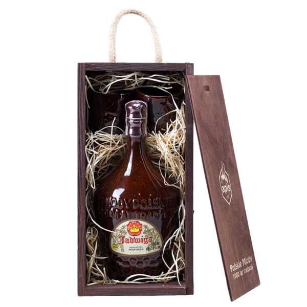Miód pitny - skrzynka jasna - "Jadwiga" 500 ml + 2 czarki-0